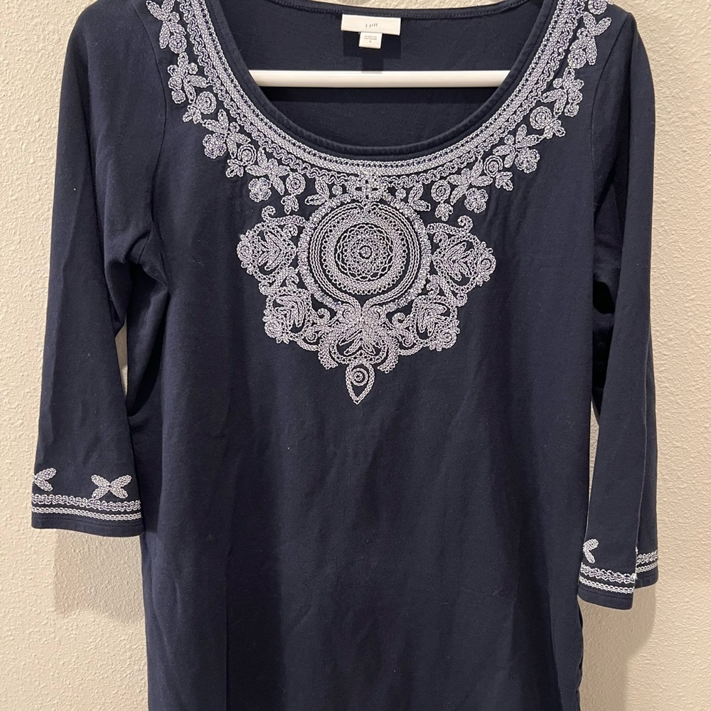 J. Jill black / white Embellished Blouse with 3/4 Sleeves size small